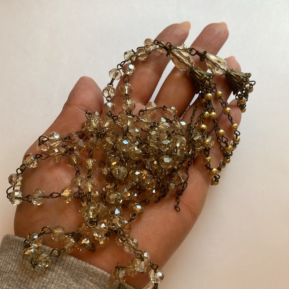 Czech glass + Swarovski Crystal cincture w/ traditional beaded tassels - Picture 9 of 16